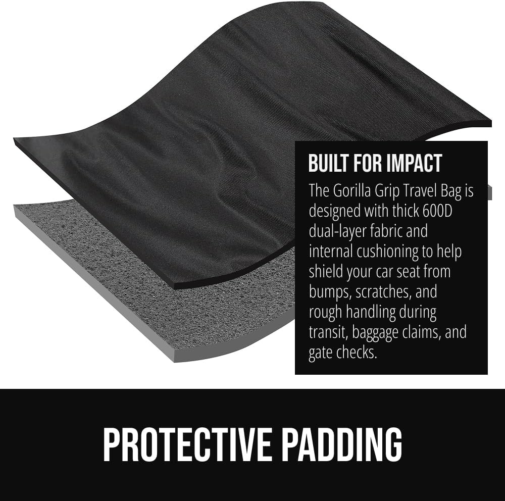 image:imageGORILLA GRIP Tear and Water Resistant Padded Car Seat Travel Bag for Airplane and Airport Universal Fit Baby Carseat Bags Holds Up to 50lbs Handle amp Shoulder Straps Air Gate Check Carrier BlackBlack