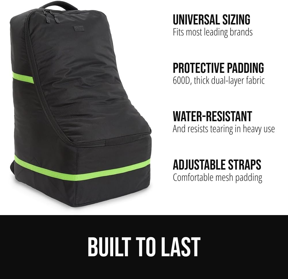image:imageGORILLA GRIP Tear and Water Resistant Padded Car Seat Travel Bag for Airplane and Airport Universal Fit Baby Carseat Bags Holds Up to 50lbs Handle amp Shoulder Straps Air Gate Check Carrier BlackGreen
