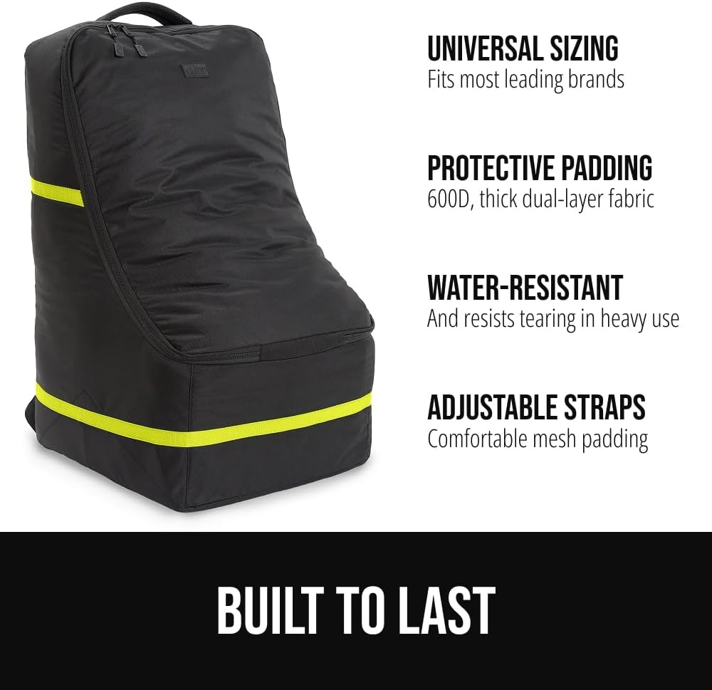 image:imageGORILLA GRIP Tear and Water Resistant Padded Car Seat Travel Bag for Airplane and Airport Universal Fit Baby Carseat Bags Holds Up to 50lbs Handle amp Shoulder Straps Air Gate Check Carrier BlackYellow