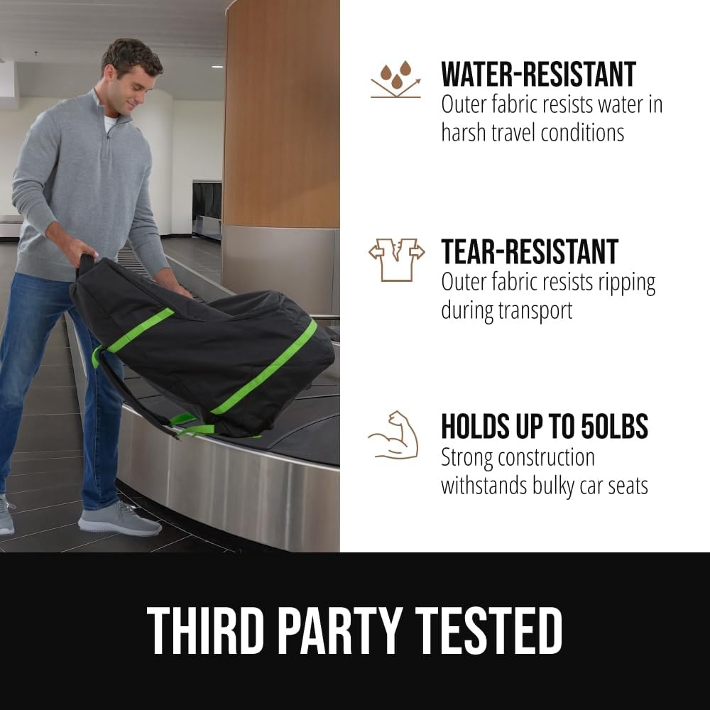 image:imageGORILLA GRIP Tear and Water Resistant Padded Car Seat Travel Bag for Airplane and Airport Universal Fit Baby Carseat Bags Holds Up to 50lbs Handle amp Shoulder Straps Air Gate Check Carrier BlackGreen