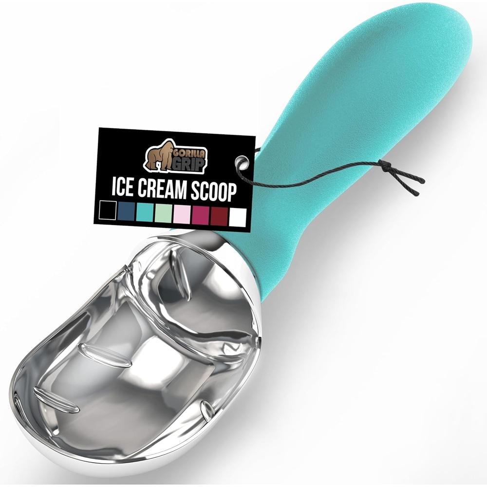 image:imageGORILLA GRIP Heavy Duty Ice Cream Scoop BPAFree Dishwasher Safe Comfortable Zinc Alloy Handle Professional Scooper for Hard Gelato Sorbet Cookie Dough Melon Round Cones Kitchen Tool BlueTurquoise
