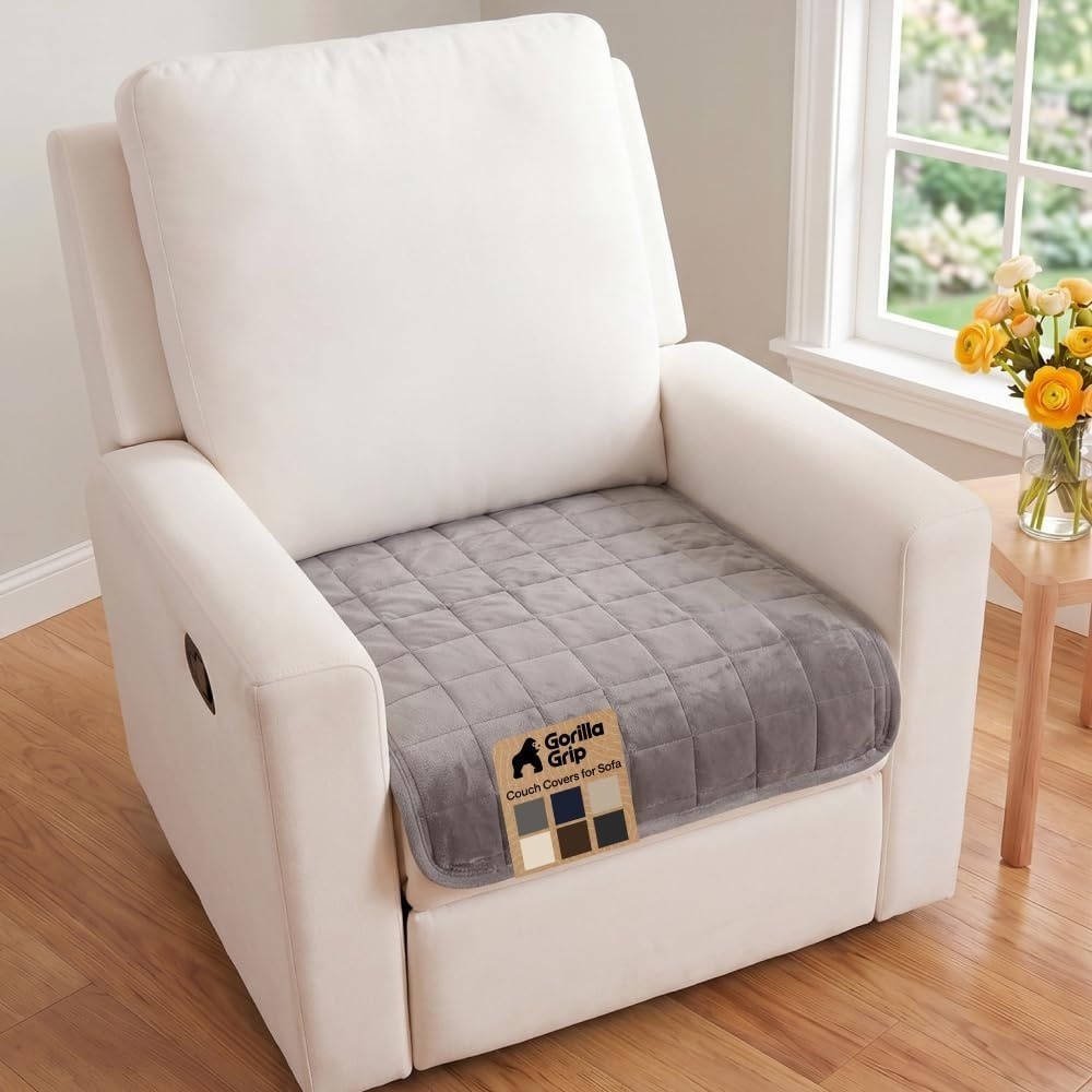 image:imageGORILLA GRIP Slip and Leak Resistant Plush Quilted Sofa Cushion Cover Blanket Soft Couch Covers for Sofa Dogs Machine Washable Furniture Protector Pet Friendly Couches Gray 70x28 InchesGrey