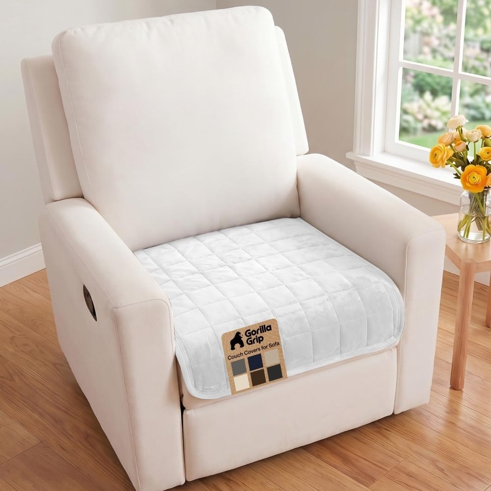 image:imageGORILLA GRIP Slip and Leak Resistant Plush Quilted Sofa Cushion Cover Blanket Soft Couch Covers for Sofa Dogs Machine Washable Furniture Protector Pet Friendly Couches Gray 70x28 InchesWhite