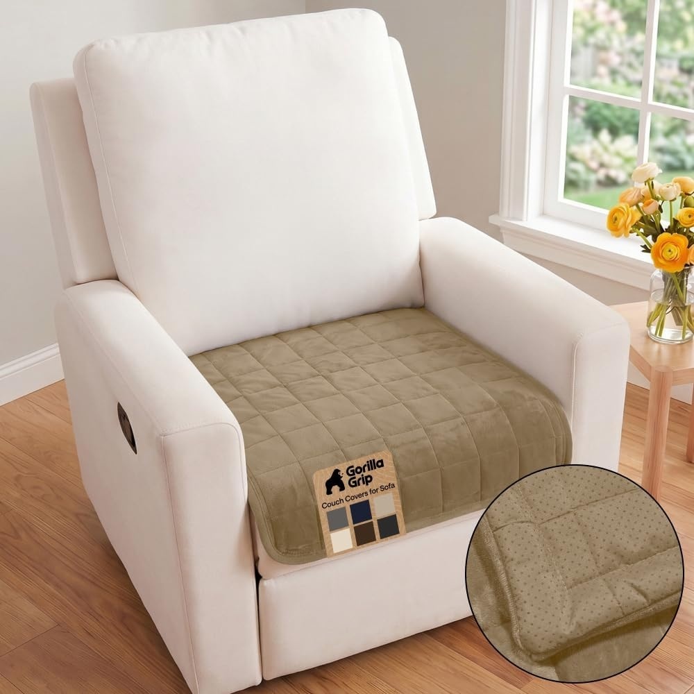image:imageGORILLA GRIP Slip and Leak Resistant Plush Quilted Sofa Cushion Cover Blanket Soft Couch Covers for Sofa Dogs Machine Washable Furniture Protector Pet Friendly Couches Gray 70x28 InchesBeige