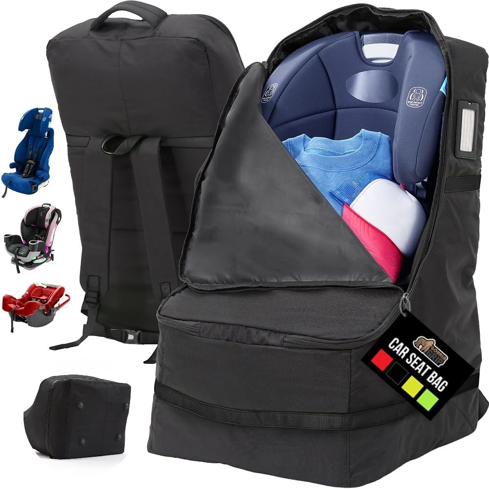 image:imageGORILLA GRIP Tear and Water Resistant Padded Car Seat Travel Bag for Airplane and Airport Universal Fit Baby Carseat Bags Holds Up to 50lbs Handle amp Shoulder Straps Air Gate Check Carrier BlackBlack