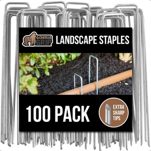 image:imageGORILLA GRIP Premium Landscape Staples 50 Pack 6 Inch Heavy Duty 11 Gauge Galvanized Steel Garden Stakes Sharp Rust Resistant Landscaping Pins Lawn Anchors for Weed Barrier Fabric Sod Irrigation100 Pack