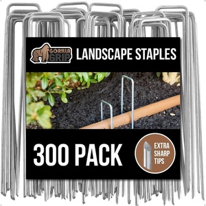 image:imageGORILLA GRIP Premium Landscape Staples 50 Pack 6 Inch Heavy Duty 11 Gauge Galvanized Steel Garden Stakes Sharp Rust Resistant Landscaping Pins Lawn Anchors for Weed Barrier Fabric Sod Irrigation300 Pack