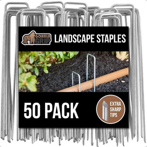 image:imageGORILLA GRIP Premium Landscape Staples 50 Pack 6 Inch Heavy Duty 11 Gauge Galvanized Steel Garden Stakes Sharp Rust Resistant Landscaping Pins Lawn Anchors for Weed Barrier Fabric Sod Irrigation50 Pack