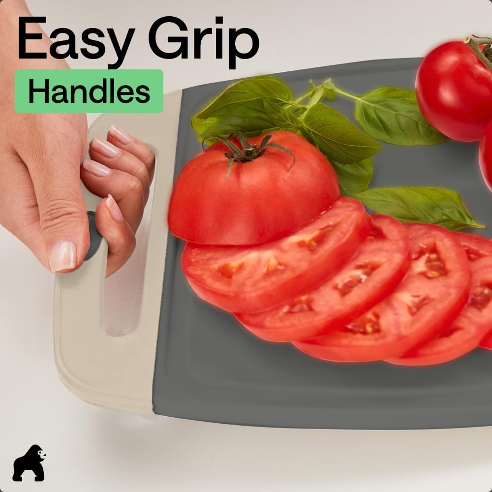 image:imageGORILLA GRIP BPAFree Reversible Kitchen Cutting Board Set of 3 US Designed Nonporous Juice Grooves Catch Liquid Slip Resistant Border Dishwasher Safe Durable Large Food Chopping Boards BlackGrayAlmond