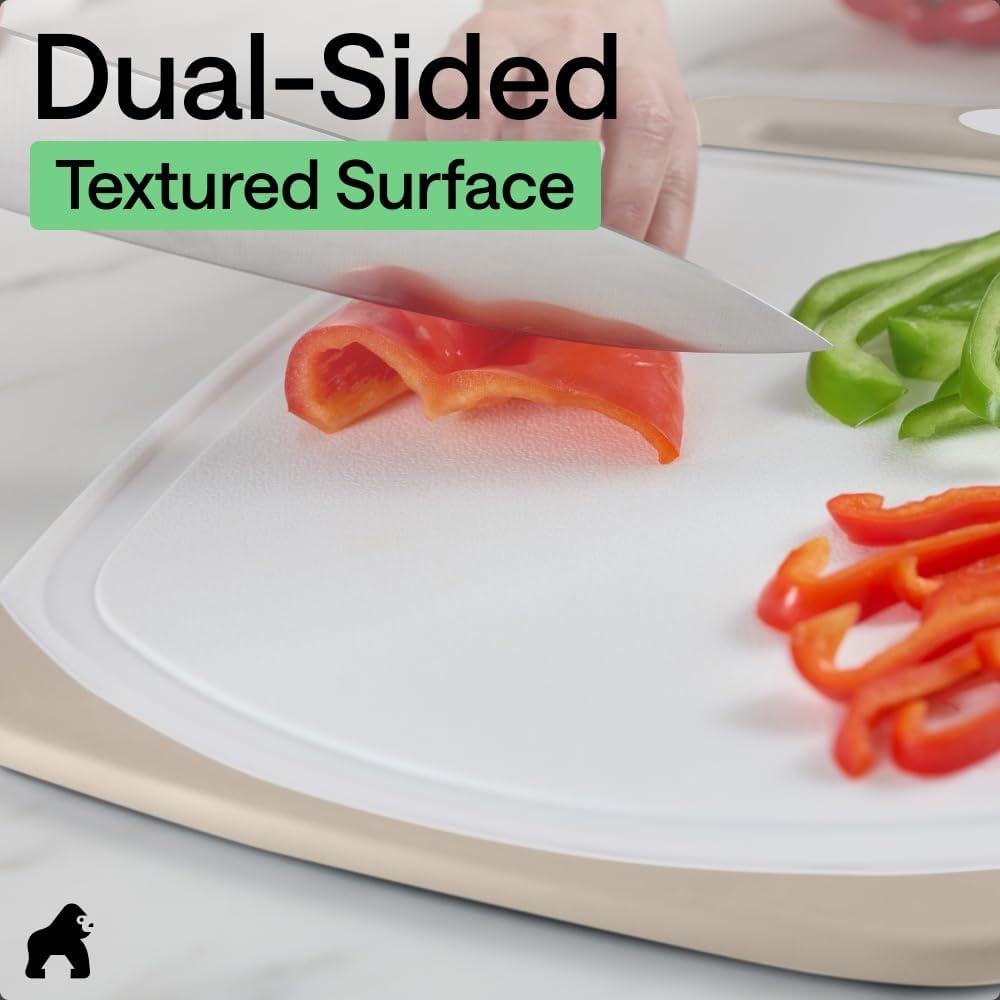 image:imageGORILLA GRIP BPAFree Reversible Kitchen Cutting Board Set of 3 US Designed Nonporous Juice Grooves Catch Liquid Slip Resistant Border Dishwasher Safe Durable Large Food Chopping Boards BlackAlmondWhite