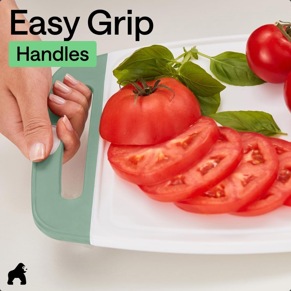image:imageGORILLA GRIP BPAFree Reversible Kitchen Cutting Board Set of 3 US Designed Nonporous Juice Grooves Catch Liquid Slip Resistant Border Dishwasher Safe Durable Large Food Chopping Boards BlackMintWhite
