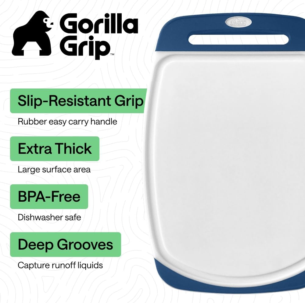 image:imageGORILLA GRIP BPAFree Reversible Kitchen Cutting Board Set of 3 US Designed Nonporous Juice Grooves Catch Liquid Slip Resistant Border Dishwasher Safe Durable Large Food Chopping Boards BlackRedBlueLime