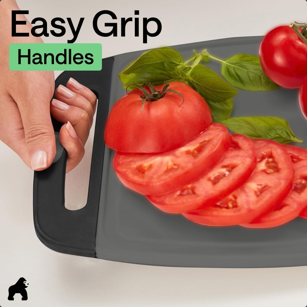 image:imageGORILLA GRIP BPAFree Reversible Kitchen Cutting Board Set of 3 US Designed Nonporous Juice Grooves Catch Liquid Slip Resistant Border Dishwasher Safe Durable Large Food Chopping Boards BlackGrayBlack
