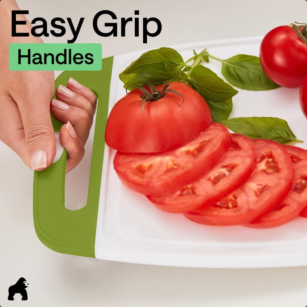 image:imageGORILLA GRIP BPAFree Reversible Kitchen Cutting Board Set of 3 US Designed Nonporous Juice Grooves Catch Liquid Slip Resistant Border Dishwasher Safe Durable Large Food Chopping Boards BlackLimeWhite