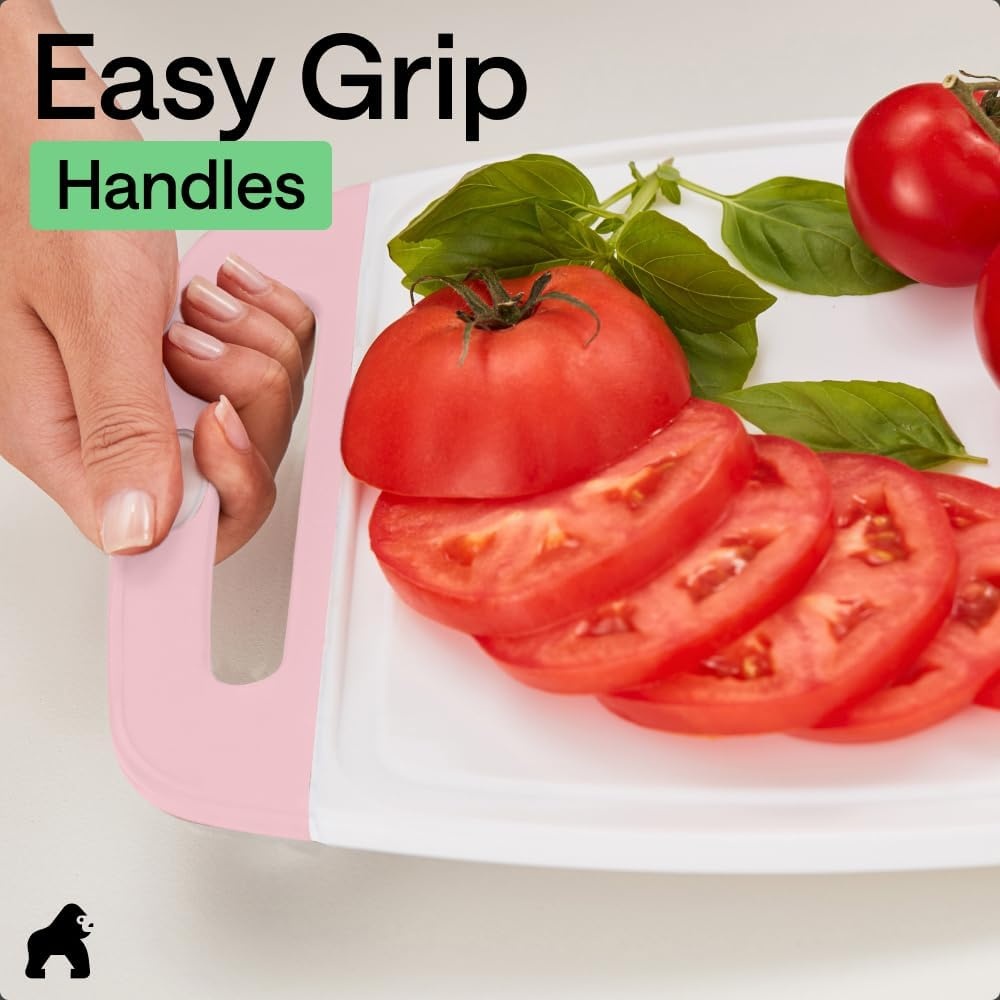 image:imageGORILLA GRIP BPAFree Reversible Kitchen Cutting Board Set of 3 US Designed Nonporous Juice Grooves Catch Liquid Slip Resistant Border Dishwasher Safe Durable Large Food Chopping Boards BlackPinkWhite