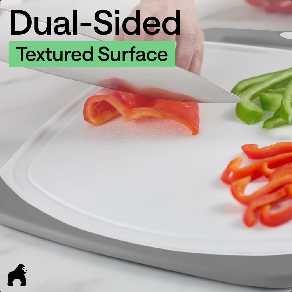 image:imageGORILLA GRIP BPAFree Reversible Kitchen Cutting Board Set of 3 US Designed Nonporous Juice Grooves Catch Liquid Slip Resistant Border Dishwasher Safe Durable Large Food Chopping Boards BlackGrayWhite