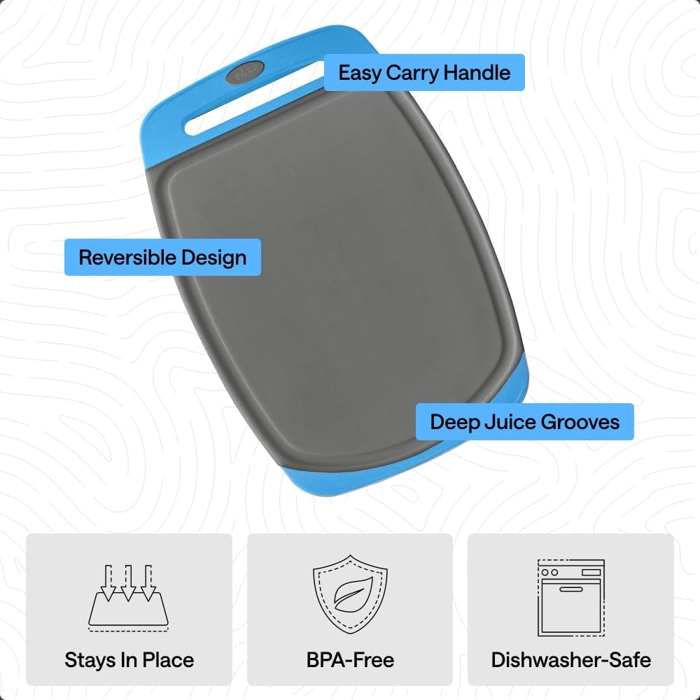image:imageGORILLA GRIP BPAFree Reversible Kitchen Cutting Board Set of 3 US Designed Nonporous Juice Grooves Catch Liquid Slip Resistant Border Dishwasher Safe Durable Large Food Chopping Boards BlackGrayAqua