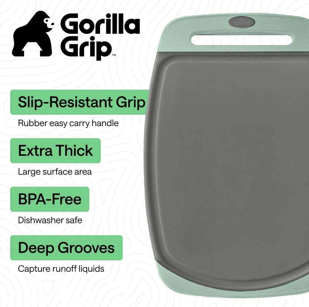image:imageGORILLA GRIP BPAFree Reversible Kitchen Cutting Board Set of 3 US Designed Nonporous Juice Grooves Catch Liquid Slip Resistant Border Dishwasher Safe Durable Large Food Chopping Boards BlackGrayMint