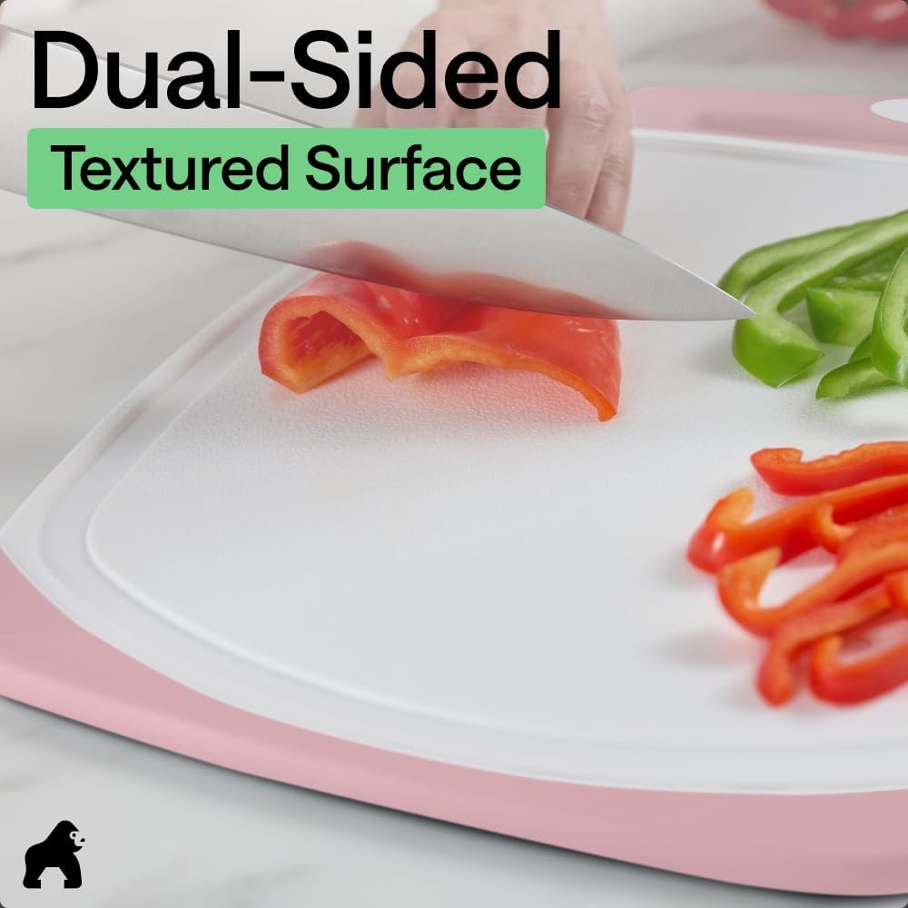 image:imageGORILLA GRIP BPAFree Reversible Kitchen Cutting Board Set of 3 US Designed Nonporous Juice Grooves Catch Liquid Slip Resistant Border Dishwasher Safe Durable Large Food Chopping Boards BlackPinkWhite