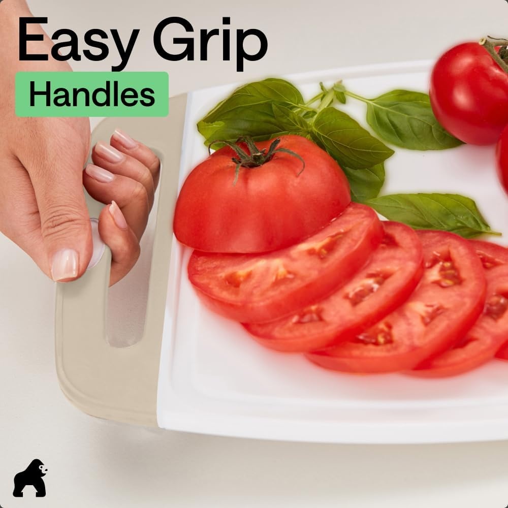 image:imageGORILLA GRIP BPAFree Reversible Kitchen Cutting Board Set of 3 US Designed Nonporous Juice Grooves Catch Liquid Slip Resistant Border Dishwasher Safe Durable Large Food Chopping Boards BlackAlmondWhite