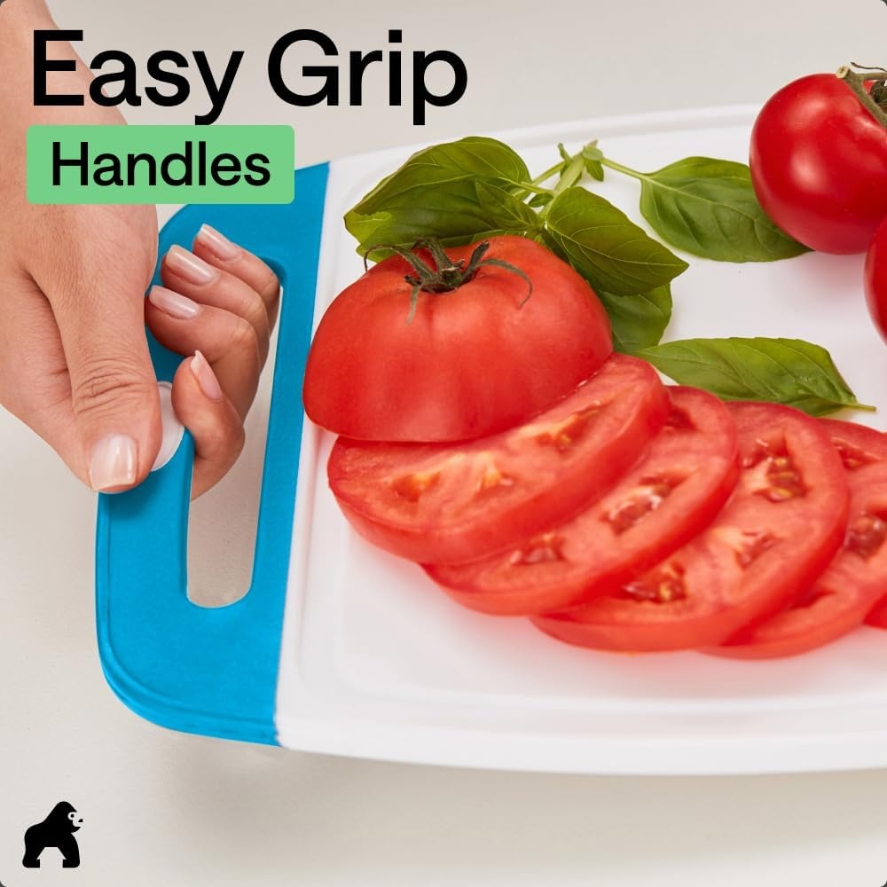 image:imageGORILLA GRIP BPAFree Reversible Kitchen Cutting Board Set of 3 US Designed Nonporous Juice Grooves Catch Liquid Slip Resistant Border Dishwasher Safe Durable Large Food Chopping Boards BlackAquaWhite