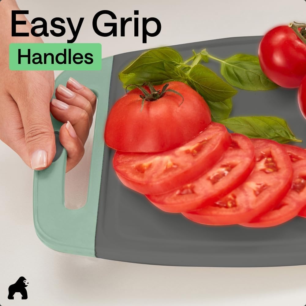image:imageGORILLA GRIP BPAFree Reversible Kitchen Cutting Board Set of 3 US Designed Nonporous Juice Grooves Catch Liquid Slip Resistant Border Dishwasher Safe Durable Large Food Chopping Boards BlackGrayMint
