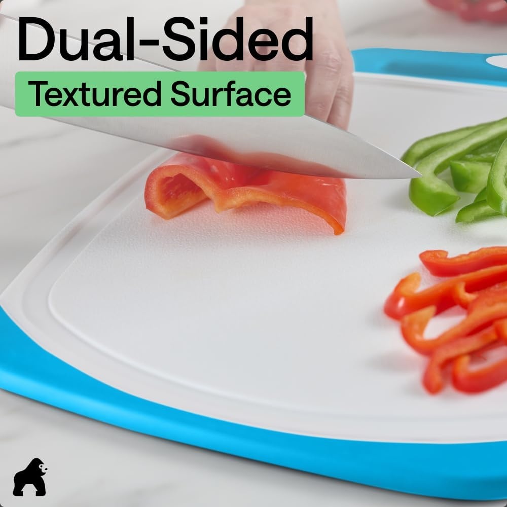image:imageGORILLA GRIP BPAFree Reversible Kitchen Cutting Board Set of 3 US Designed Nonporous Juice Grooves Catch Liquid Slip Resistant Border Dishwasher Safe Durable Large Food Chopping Boards BlackAquaWhite