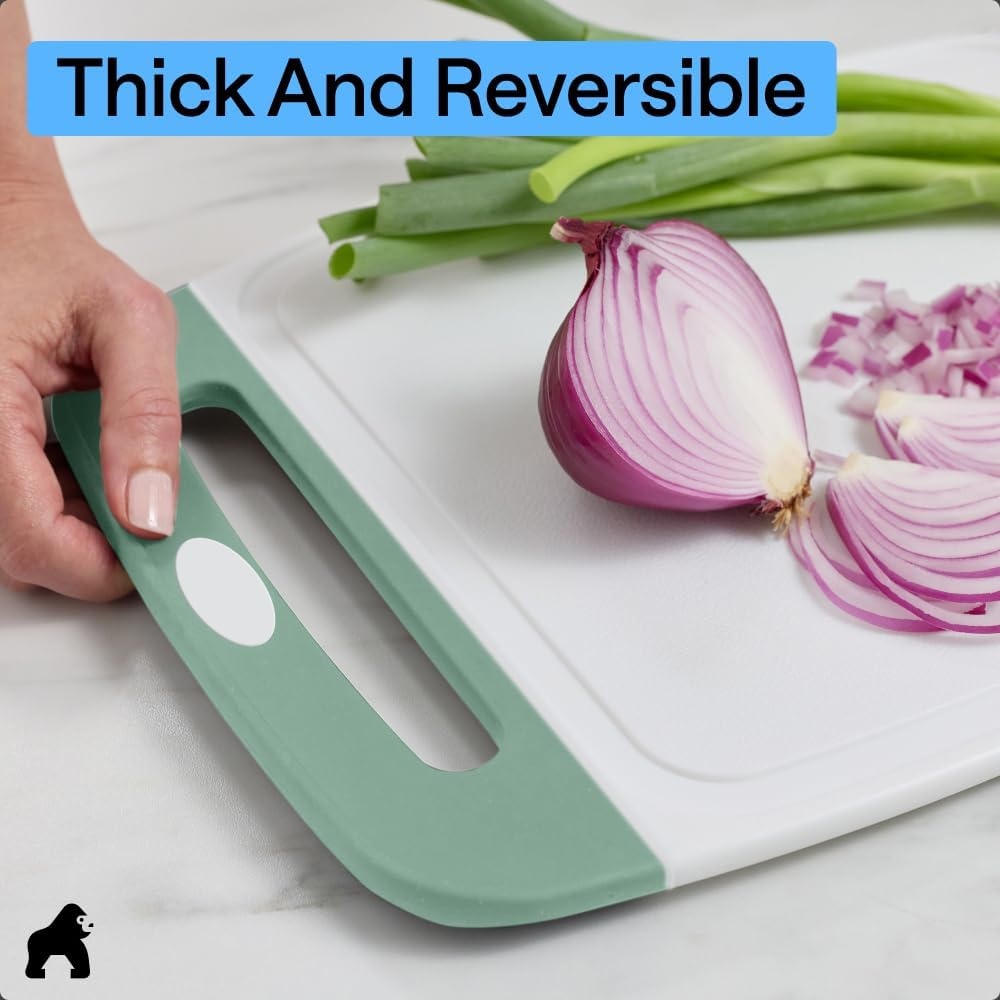 image:imageGORILLA GRIP BPAFree Reversible Kitchen Cutting Board Set of 3 US Designed Nonporous Juice Grooves Catch Liquid Slip Resistant Border Dishwasher Safe Durable Large Food Chopping Boards BlackGrayMintLight Pink
