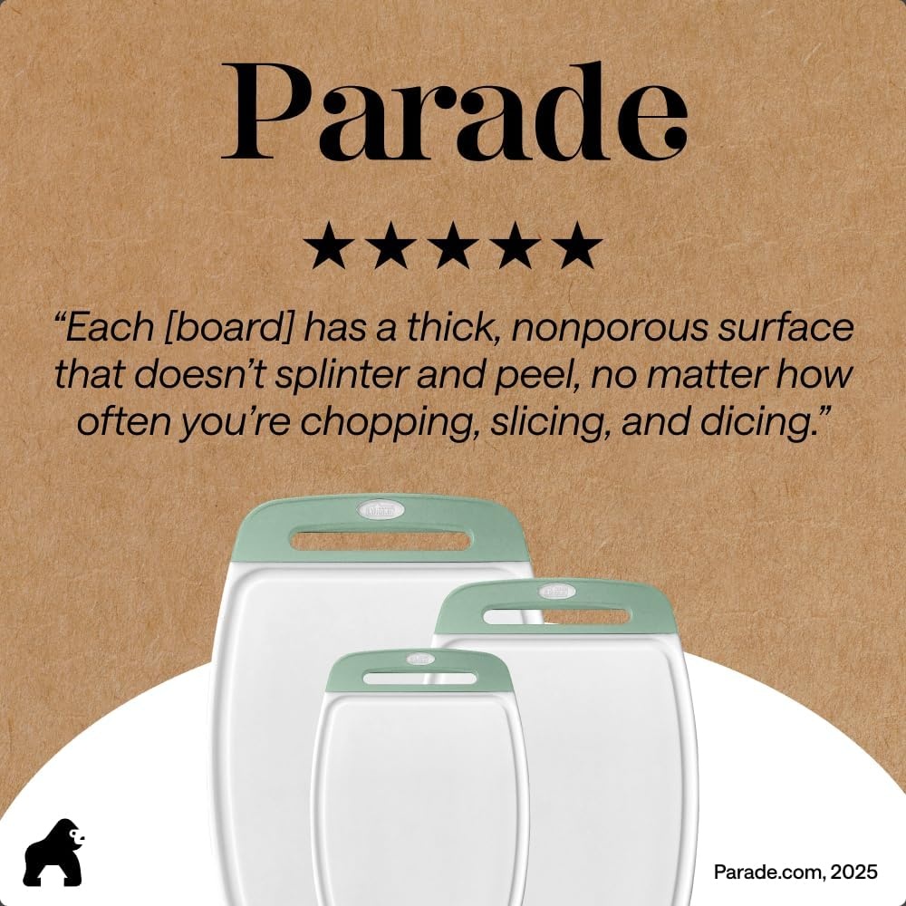 image:imageGORILLA GRIP BPAFree Reversible Kitchen Cutting Board Set of 3 US Designed Nonporous Juice Grooves Catch Liquid Slip Resistant Border Dishwasher Safe Durable Large Food Chopping Boards BlackMintWhite