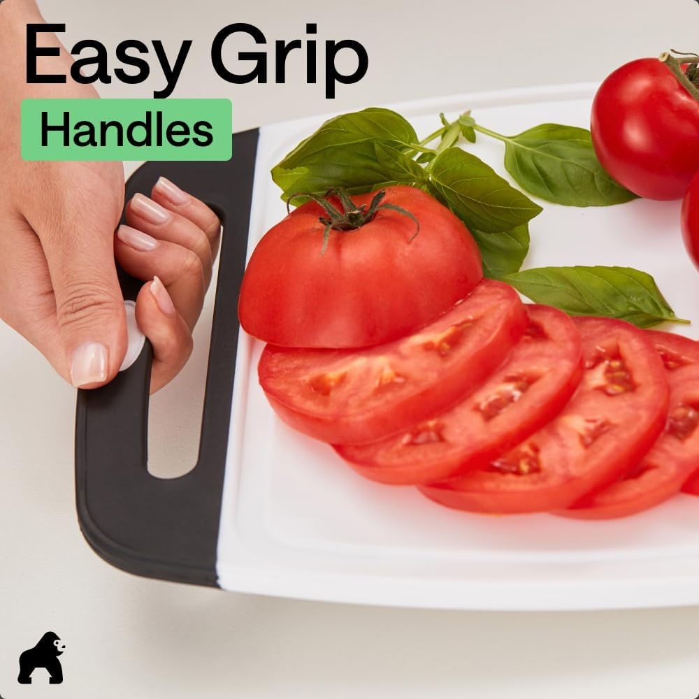 image:imageGORILLA GRIP BPAFree Reversible Kitchen Cutting Board Set of 3 US Designed Nonporous Juice Grooves Catch Liquid Slip Resistant Border Dishwasher Safe Durable Large Food Chopping Boards BlackBlackWhite