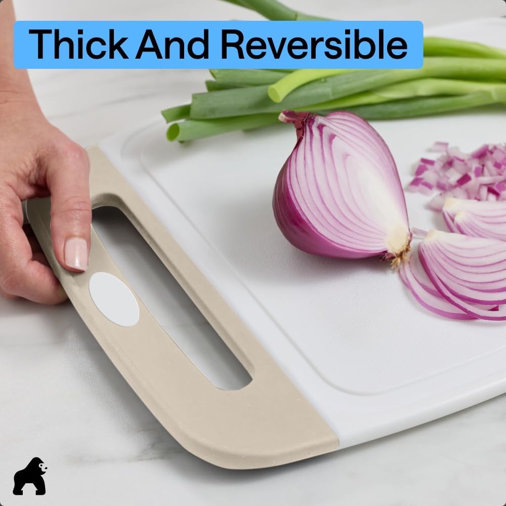 image:imageGORILLA GRIP BPAFree Reversible Kitchen Cutting Board Set of 3 US Designed Nonporous Juice Grooves Catch Liquid Slip Resistant Border Dishwasher Safe Durable Large Food Chopping Boards BlackAlmondWhite