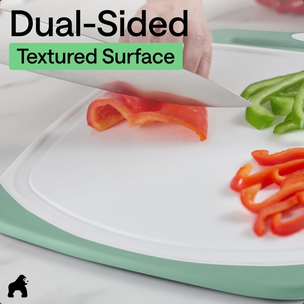 image:imageGORILLA GRIP BPAFree Reversible Kitchen Cutting Board Set of 3 US Designed Nonporous Juice Grooves Catch Liquid Slip Resistant Border Dishwasher Safe Durable Large Food Chopping Boards BlackMintWhite