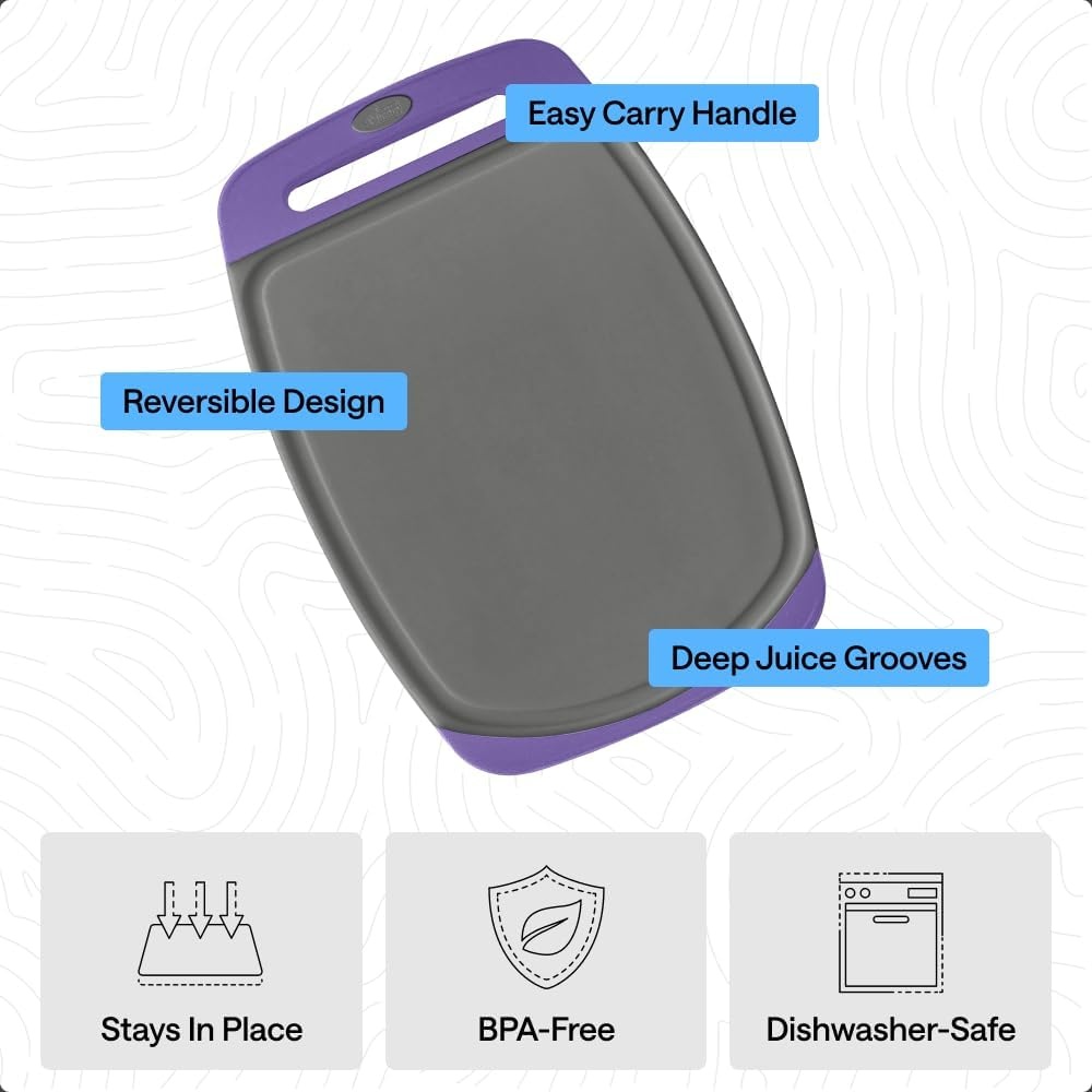 image:imageGORILLA GRIP BPAFree Reversible Kitchen Cutting Board Set of 3 US Designed Nonporous Juice Grooves Catch Liquid Slip Resistant Border Dishwasher Safe Durable Large Food Chopping Boards BlackGrayPurple