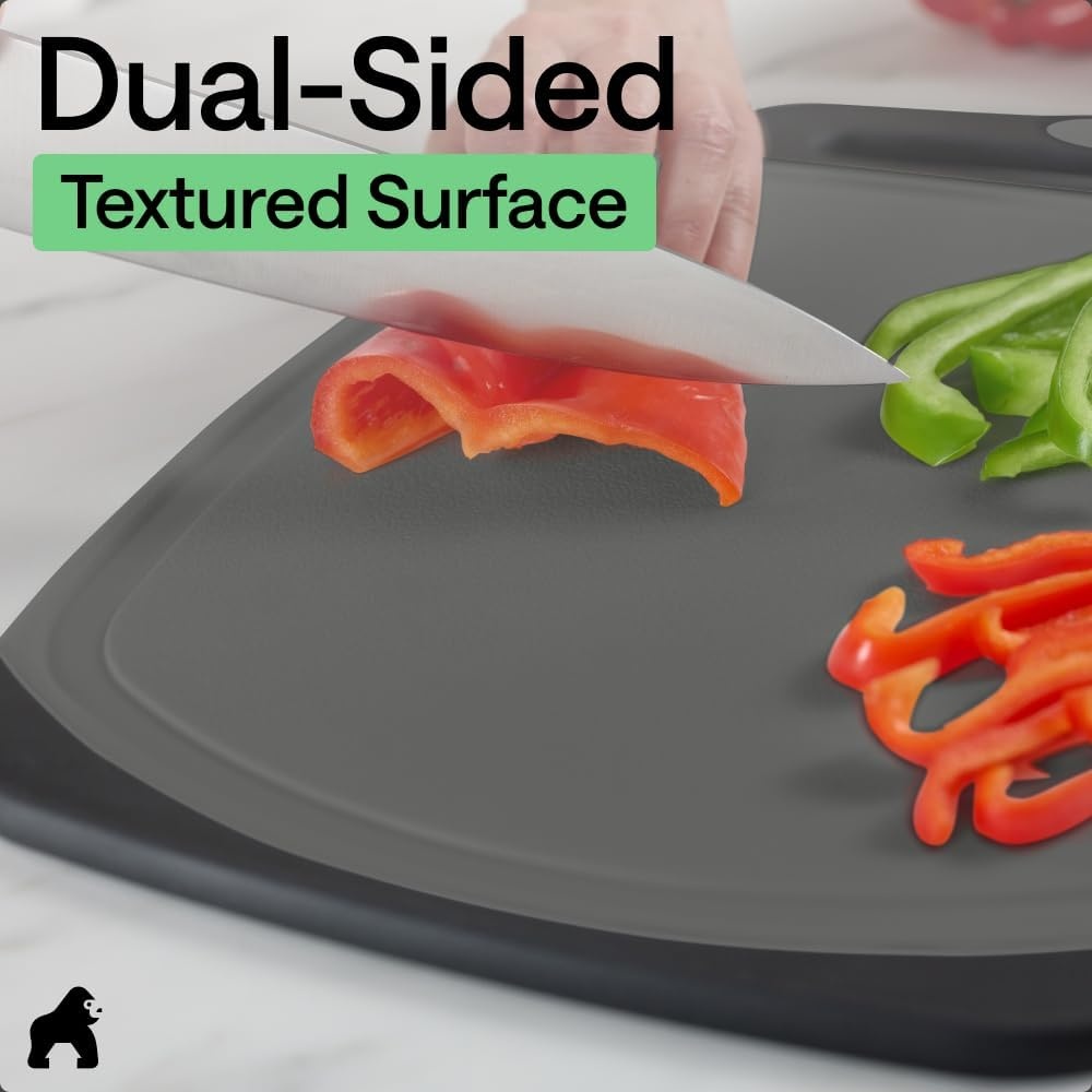 image:imageGORILLA GRIP BPAFree Reversible Kitchen Cutting Board Set of 3 US Designed Nonporous Juice Grooves Catch Liquid Slip Resistant Border Dishwasher Safe Durable Large Food Chopping Boards BlackGrayBlack