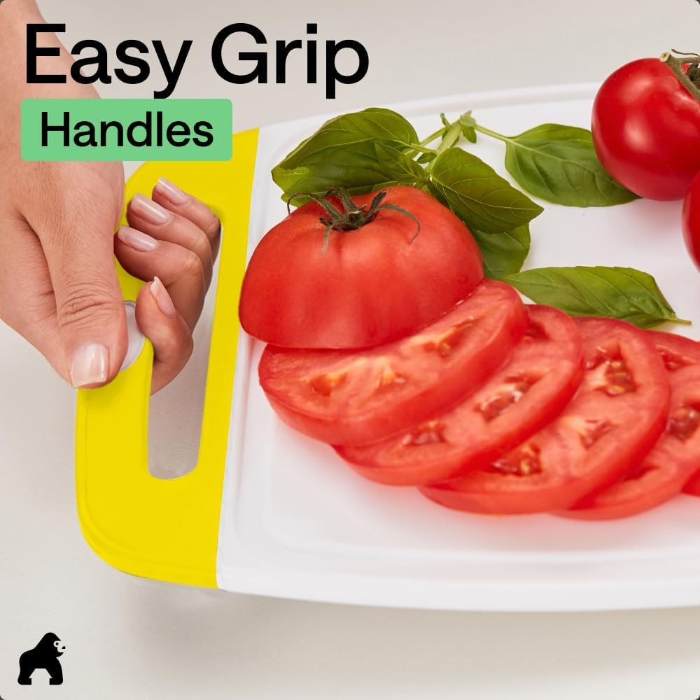 image:imageGORILLA GRIP BPAFree Reversible Kitchen Cutting Board Set of 3 US Designed Nonporous Juice Grooves Catch Liquid Slip Resistant Border Dishwasher Safe Durable Large Food Chopping Boards BlackLemonWhite