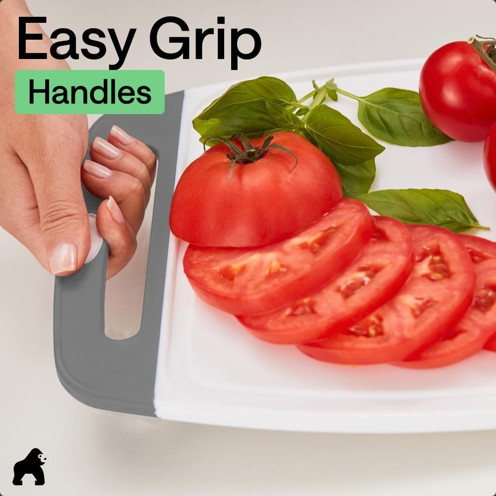 image:imageGORILLA GRIP BPAFree Reversible Kitchen Cutting Board Set of 3 US Designed Nonporous Juice Grooves Catch Liquid Slip Resistant Border Dishwasher Safe Durable Large Food Chopping Boards BlackGrayWhite