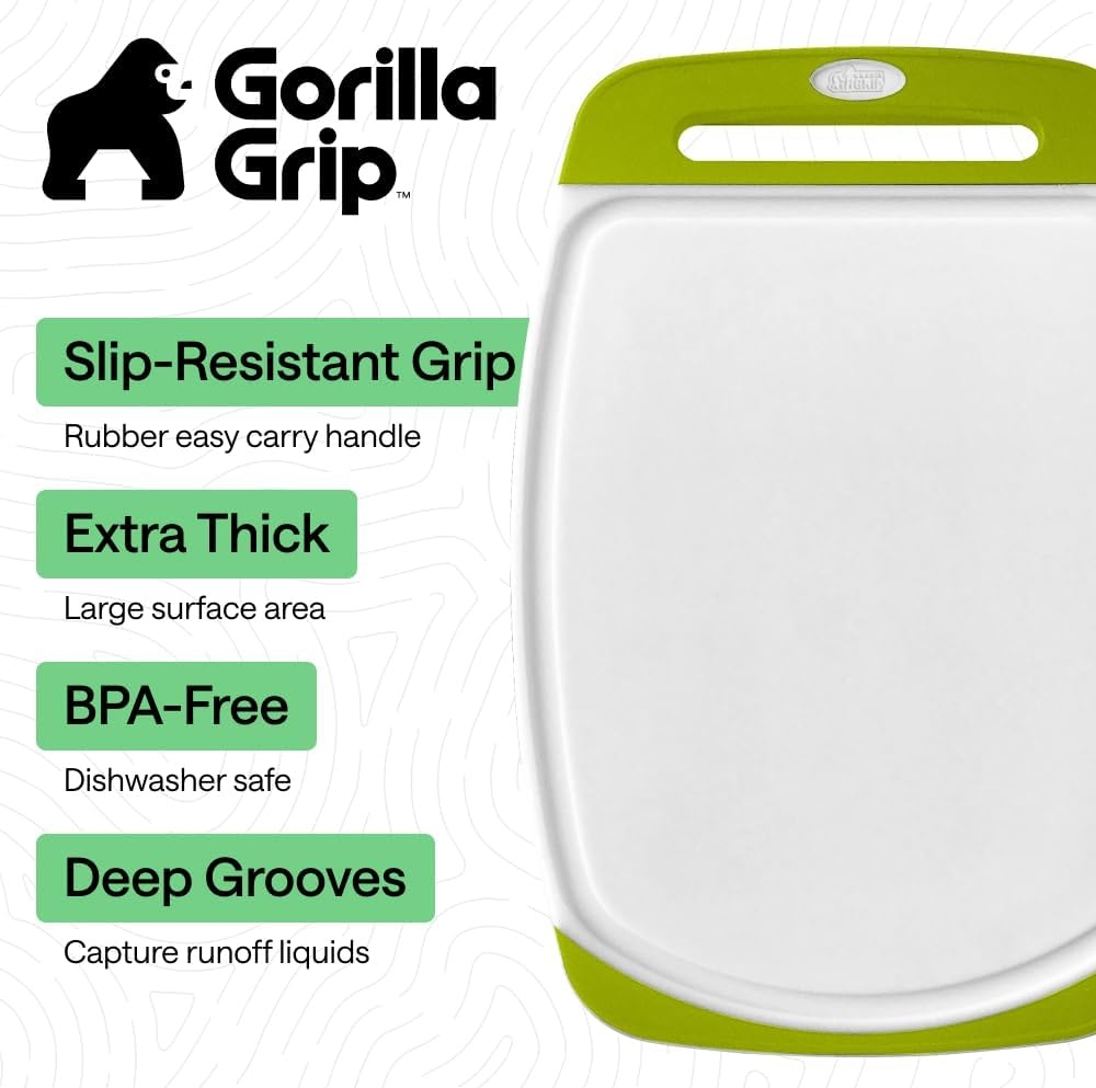 image:imageGORILLA GRIP BPAFree Reversible Kitchen Cutting Board Set of 3 US Designed Nonporous Juice Grooves Catch Liquid Slip Resistant Border Dishwasher Safe Durable Large Food Chopping Boards BlackLimeWhite