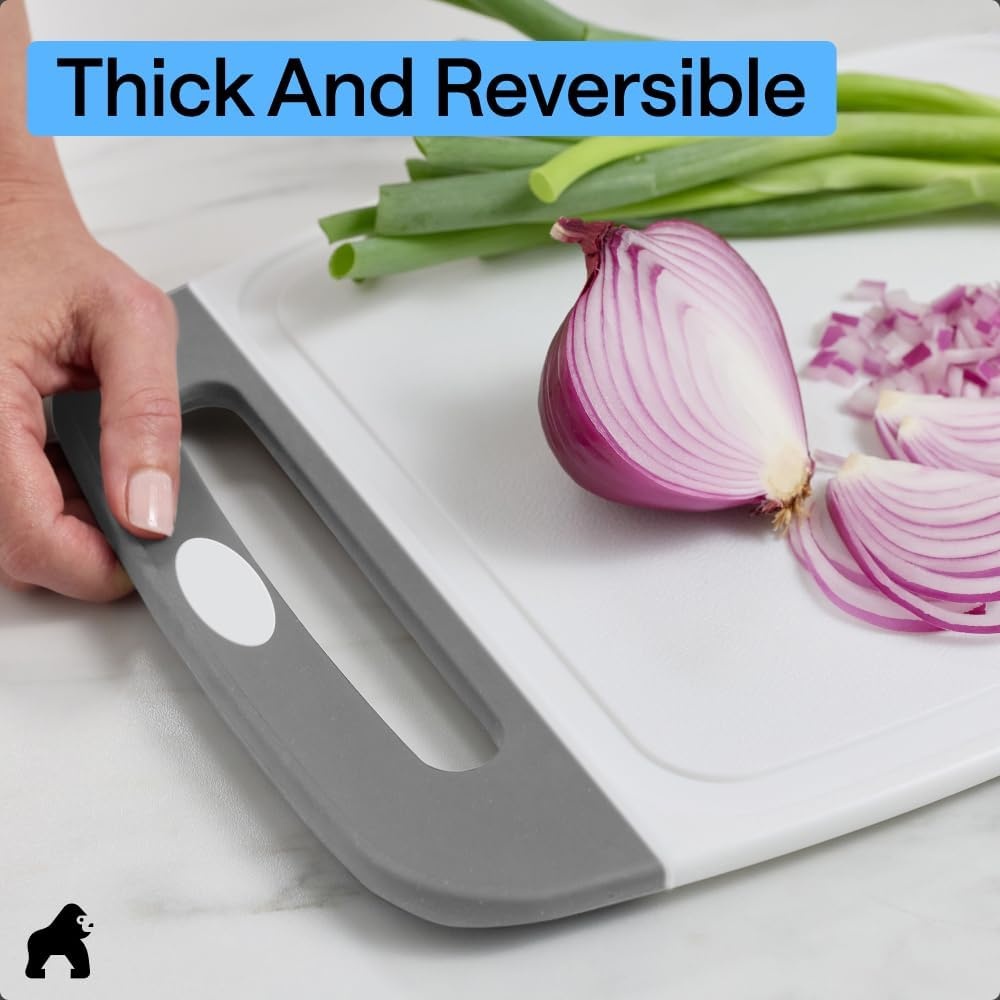 image:imageGORILLA GRIP BPAFree Reversible Kitchen Cutting Board Set of 3 US Designed Nonporous Juice Grooves Catch Liquid Slip Resistant Border Dishwasher Safe Durable Large Food Chopping Boards BlackGrayWhite