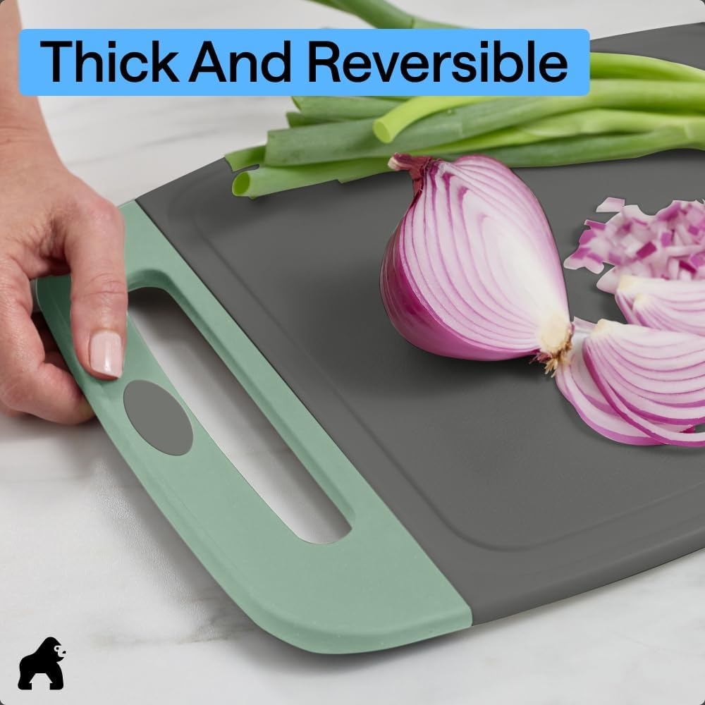 image:imageGORILLA GRIP BPAFree Reversible Kitchen Cutting Board Set of 3 US Designed Nonporous Juice Grooves Catch Liquid Slip Resistant Border Dishwasher Safe Durable Large Food Chopping Boards BlackGrayMint