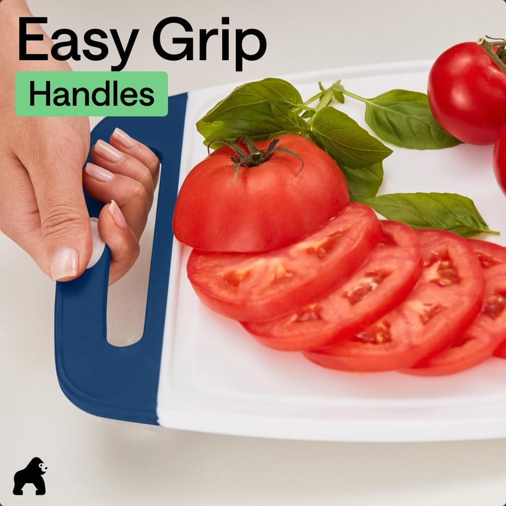 image:imageGORILLA GRIP BPAFree Reversible Kitchen Cutting Board Set of 3 US Designed Nonporous Juice Grooves Catch Liquid Slip Resistant Border Dishwasher Safe Durable Large Food Chopping Boards BlackRedBlueLime