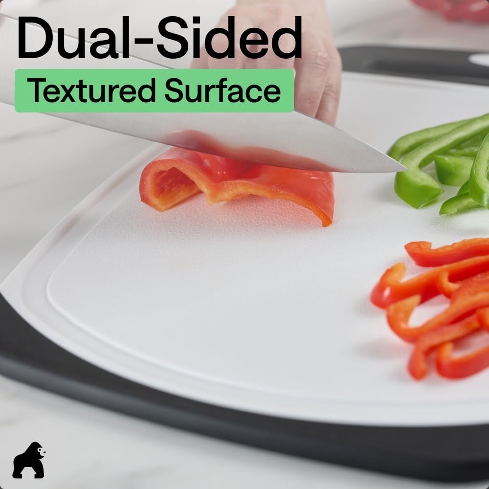 image:imageGORILLA GRIP BPAFree Reversible Kitchen Cutting Board Set of 3 US Designed Nonporous Juice Grooves Catch Liquid Slip Resistant Border Dishwasher Safe Durable Large Food Chopping Boards BlackBlackWhite