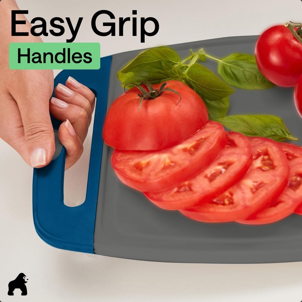 image:imageGORILLA GRIP BPAFree Reversible Kitchen Cutting Board Set of 3 US Designed Nonporous Juice Grooves Catch Liquid Slip Resistant Border Dishwasher Safe Durable Large Food Chopping Boards BlackGrayBlue