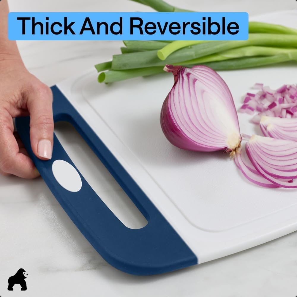 image:imageGORILLA GRIP BPAFree Reversible Kitchen Cutting Board Set of 3 US Designed Nonporous Juice Grooves Catch Liquid Slip Resistant Border Dishwasher Safe Durable Large Food Chopping Boards BlackRedBlueLime