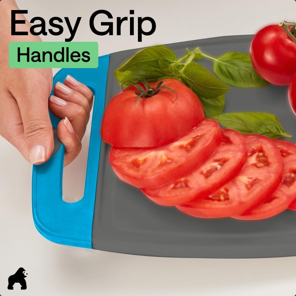 image:imageGORILLA GRIP BPAFree Reversible Kitchen Cutting Board Set of 3 US Designed Nonporous Juice Grooves Catch Liquid Slip Resistant Border Dishwasher Safe Durable Large Food Chopping Boards BlackGrayAqua