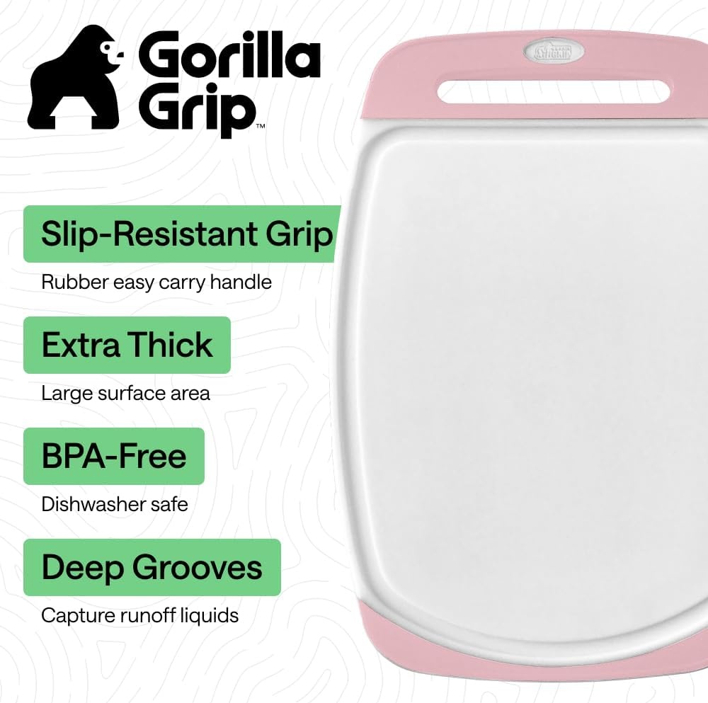 image:imageGORILLA GRIP BPAFree Reversible Kitchen Cutting Board Set of 3 US Designed Nonporous Juice Grooves Catch Liquid Slip Resistant Border Dishwasher Safe Durable Large Food Chopping Boards BlackPinkWhite