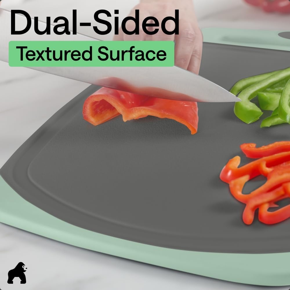 image:imageGORILLA GRIP BPAFree Reversible Kitchen Cutting Board Set of 3 US Designed Nonporous Juice Grooves Catch Liquid Slip Resistant Border Dishwasher Safe Durable Large Food Chopping Boards BlackGrayMint