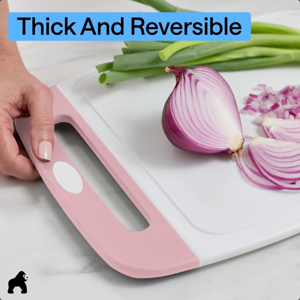 image:imageGORILLA GRIP BPAFree Reversible Kitchen Cutting Board Set of 3 US Designed Nonporous Juice Grooves Catch Liquid Slip Resistant Border Dishwasher Safe Durable Large Food Chopping Boards BlackPinkWhite