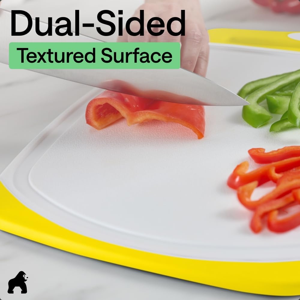 image:imageGORILLA GRIP BPAFree Reversible Kitchen Cutting Board Set of 3 US Designed Nonporous Juice Grooves Catch Liquid Slip Resistant Border Dishwasher Safe Durable Large Food Chopping Boards BlackLemonWhite