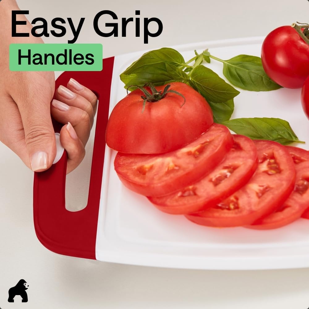 image:imageGORILLA GRIP BPAFree Reversible Kitchen Cutting Board Set of 3 US Designed Nonporous Juice Grooves Catch Liquid Slip Resistant Border Dishwasher Safe Durable Large Food Chopping Boards BlackRedWhite