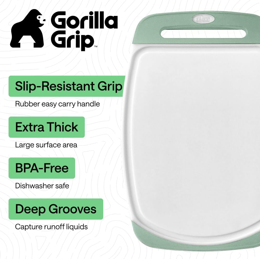 image:imageGORILLA GRIP BPAFree Reversible Kitchen Cutting Board Set of 3 US Designed Nonporous Juice Grooves Catch Liquid Slip Resistant Border Dishwasher Safe Durable Large Food Chopping Boards BlackGrayMintLight Pink